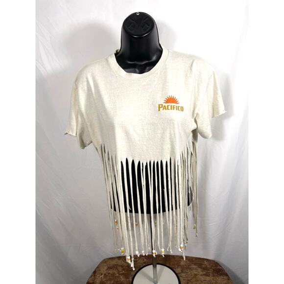 Pacifico Beer Fringe Crop Top Beaded DIY Rework S - Picture 1 of 7